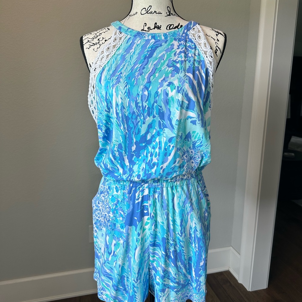Lilly Pulitzer Blue and White Tropical One Piece